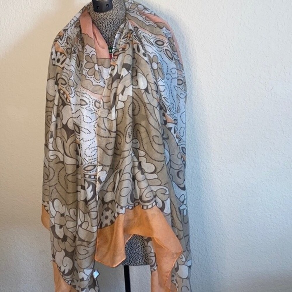 Zuiki scarf paisley floral peach sheer 74x35 hippie boho feminine romantic